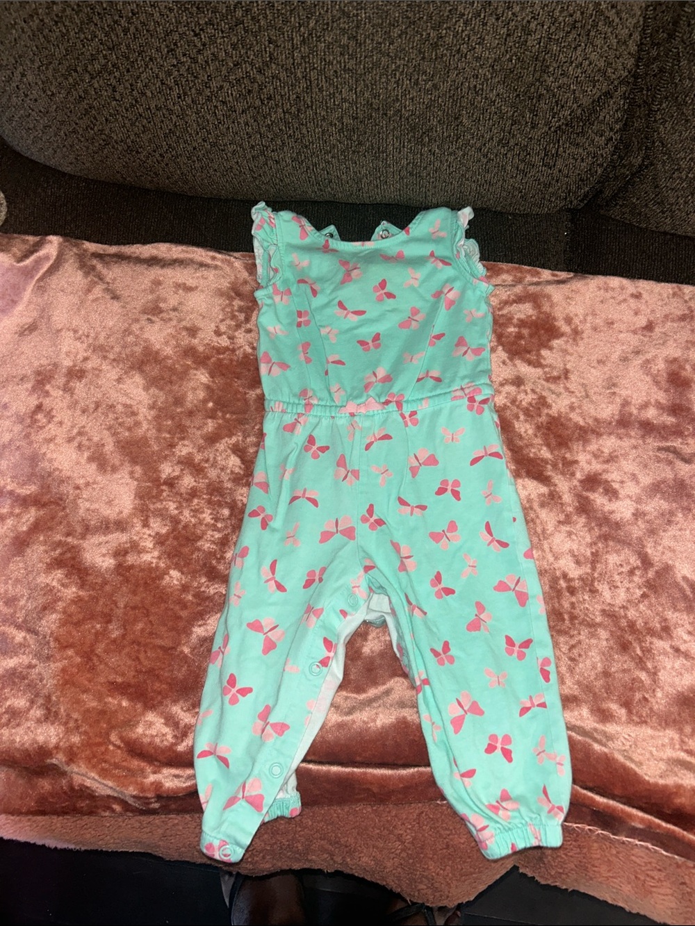 Mint Green Baby Jumpsuit with Pink Bow Print